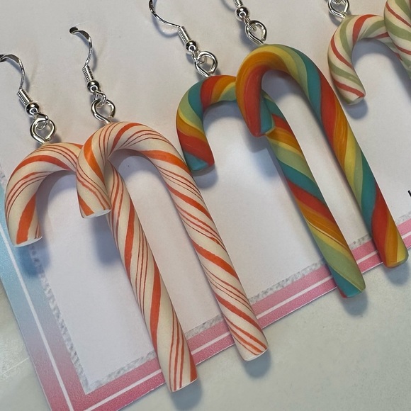 Candy Cane Dangle Earrings - Handmade Earrings - Red & White - Picture 3 of 4